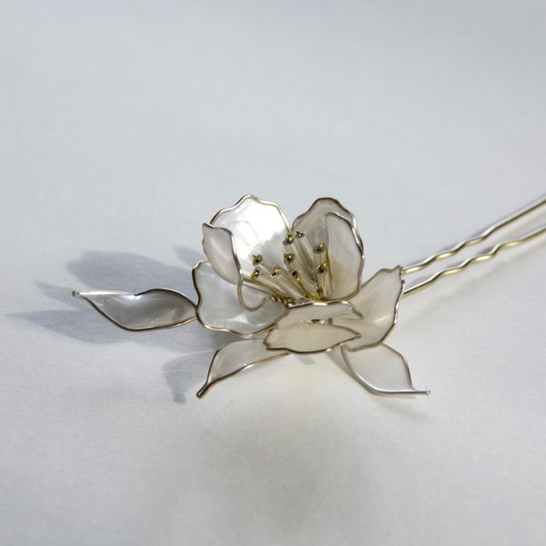 HORQUILLA CEREZO JAPONÉS CON HOJAS engarce dorado